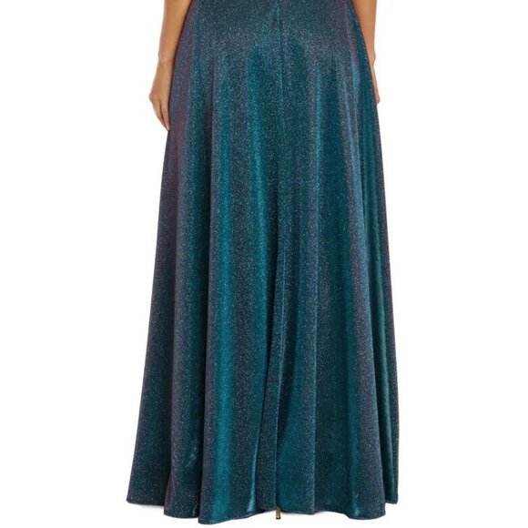 Morgan & Co Teal Caged Back Shimmer Gown - Picture 4 of 5